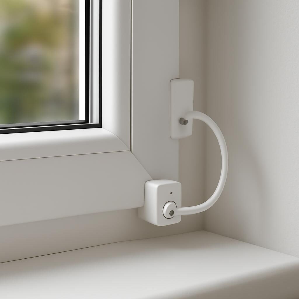 Bloque-fenêtre installé sur fenêtre PVC pour limiter l'ouverture