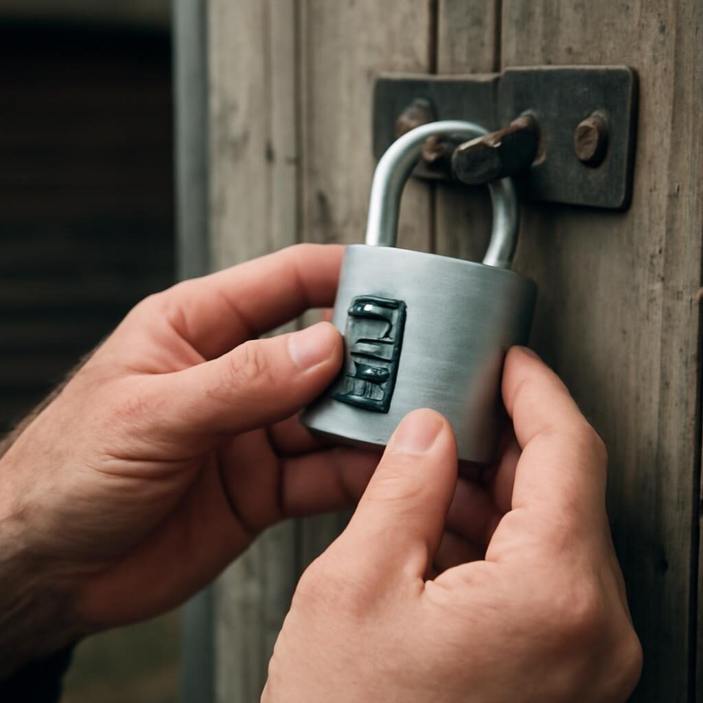 Gros plan sur le réglage d'un code de cadenas à combinaison 4 chiffres