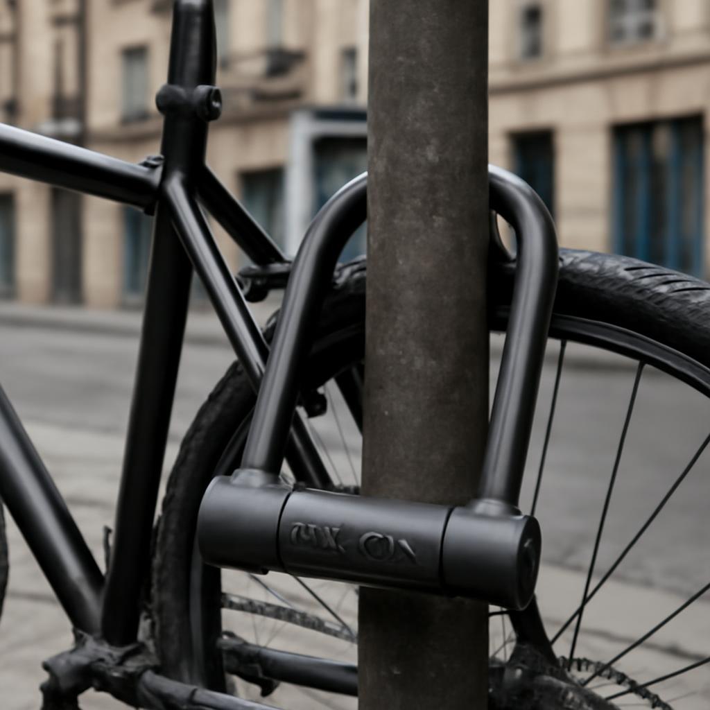 Cadenas en U en acier trempé sécurisant un vélo sur un poteau de rue française