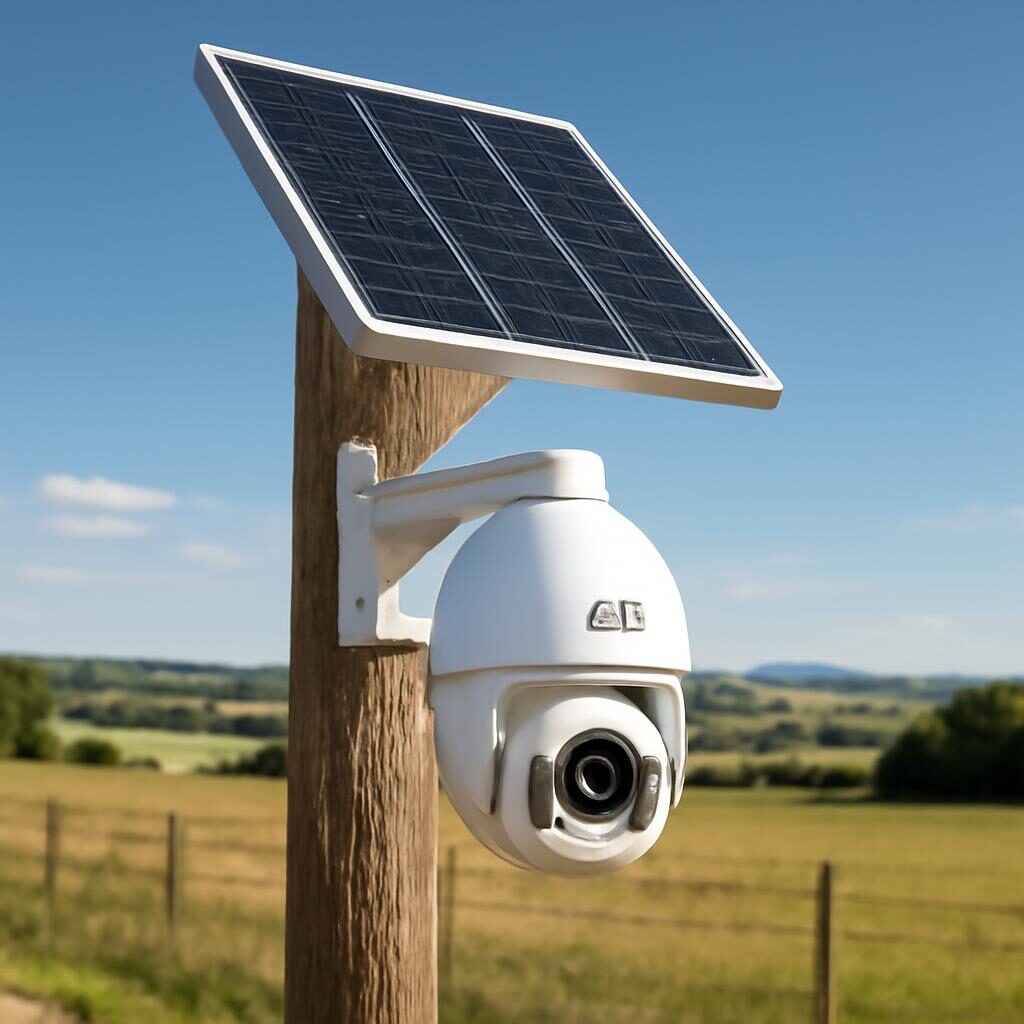 Caméra de surveillance 4G avec panneau solaire installée en zone rurale isolée
