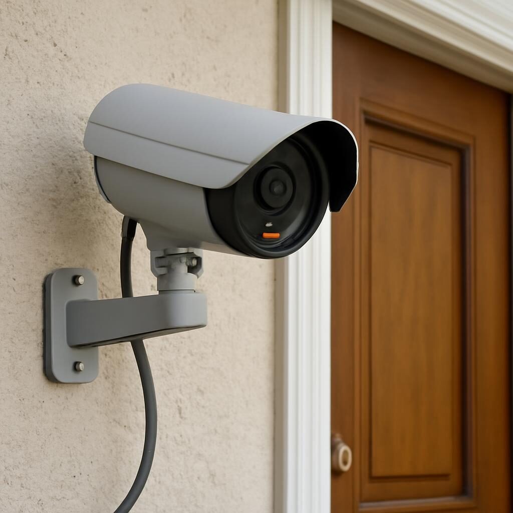Caméra factice leurre posée au-dessus d'une porte d'entrée pour dissuasion