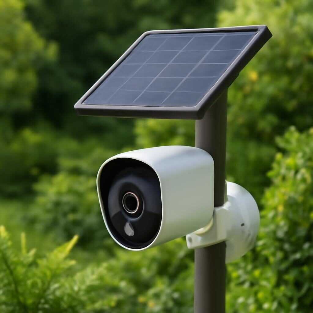 Caméra solaire de surveillance installée dans un jardin