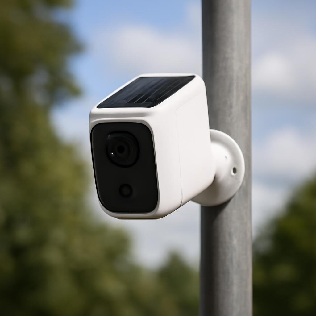 Caméra de surveillance sur poteau — installation autonome