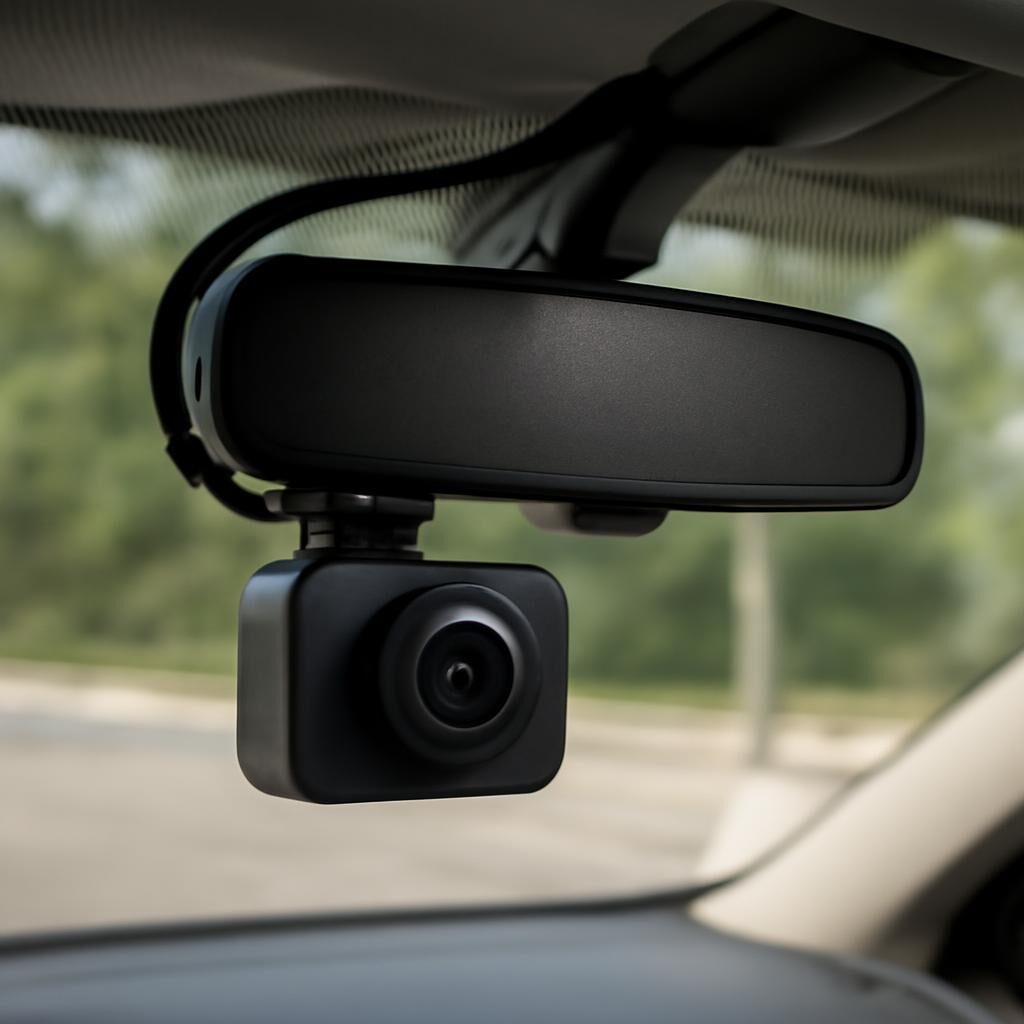 Dashcam installée dans le rétroviseur d'une voiture