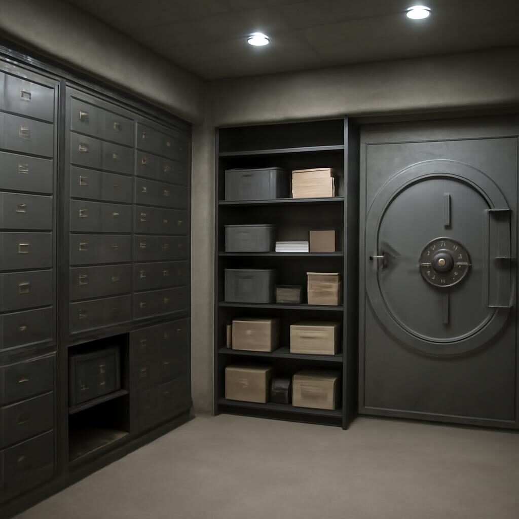 Intérieur d'une chambre forte avec rangements sécurisés