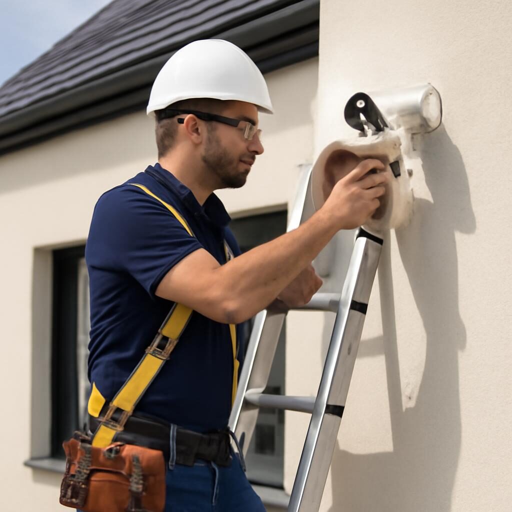 Installation d'une caméra infrarouge sur façade de maison