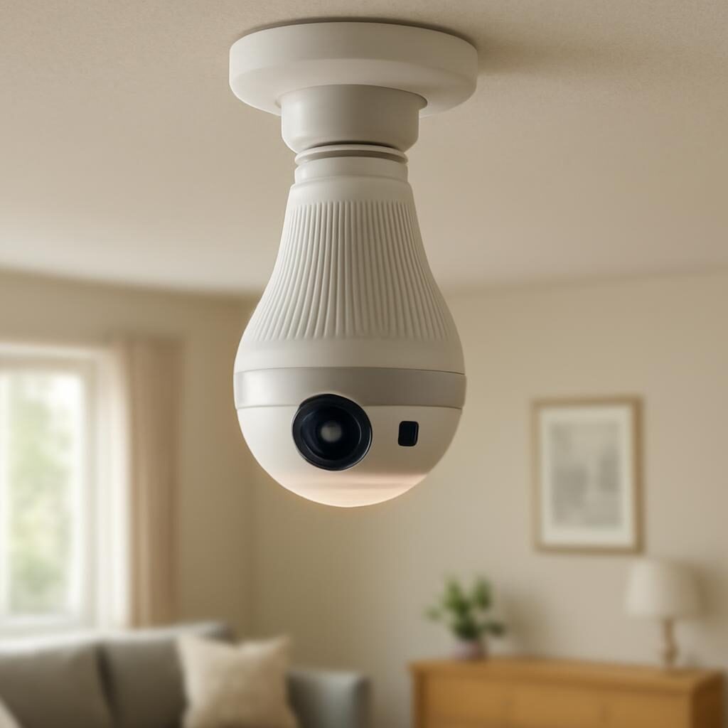 Ampoule caméra intégrée plafonnier salon vidéosurveillance