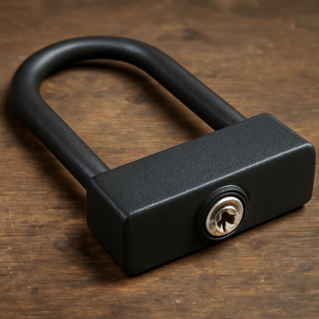 Gros plan sur l'arceau en acier trempé d'un cadenas en U avec cylindre anti-perçage