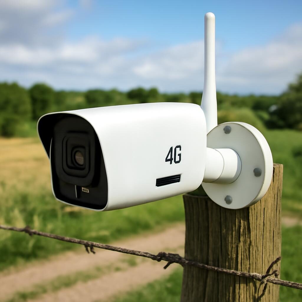 Camera avec carte SIM montée sur poteau extérieur rural