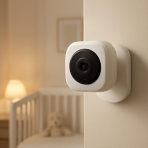 Camera babyphone domotique fixée dans une chambre enfant