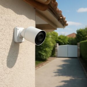 Caméra voisinage surveillance pointée vers une allée privée