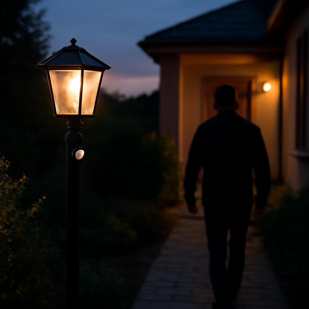 Lampe extérieure à capteur PIR s'allumant automatiquement à l'approche d'une personne au crépuscule