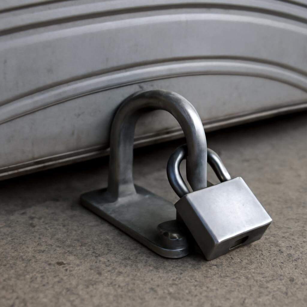 Verrou antivol de sol pour porte de garage basculante ancré dans la dalle béton