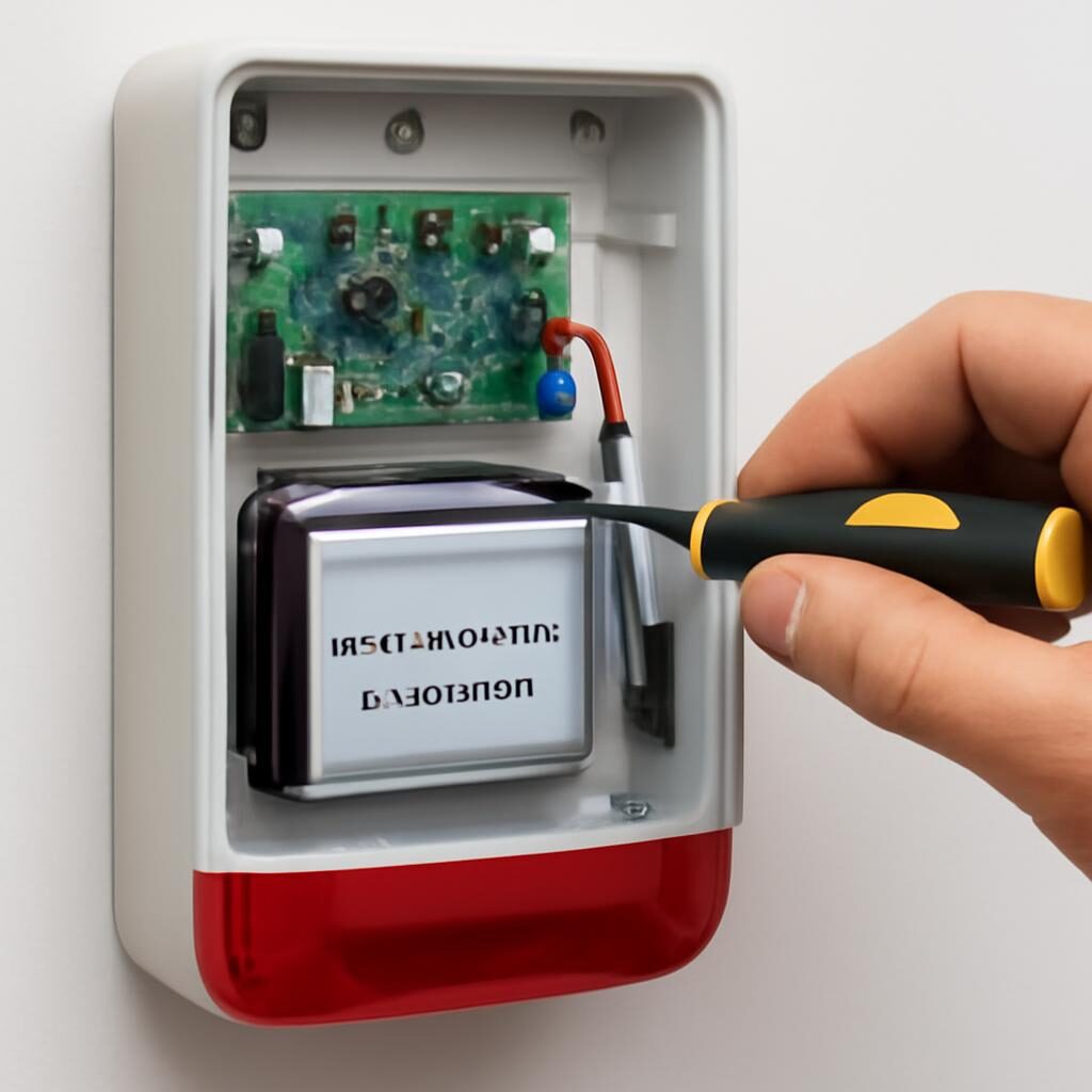 Intérieur d'une sirène extérieure sans fil — batterie lithium et carte électronique